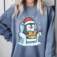 Cute Christmas Penguin Reading Book Cozy Winter Holiday Art Comfort Colors Sweatshirt Denim Cute Christmas Penguin Reading Book Cozy Winter Holiday Art Comfort Colors Sweatshirt Denim