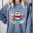 Cute Christmas A Penguin Reading Book Snowflake Hot Teacher Comfort Colors Sweatshirt Denim
