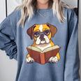 Cute Dog Boxer Reading Book Comfort Colors Sweatshirt Denim Cute Dog Boxer Reading Book Comfort Colors Sweatshirt Denim