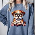 Cute Dog Puppy English Bulldog Reading Book Comfort Colors Sweatshirt Denim Cute Dog Puppy English Bulldog Reading Book Comfort Colors Sweatshirt Denim