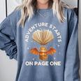 Cute Dragon Book Hot Air Balloon Adventure Fantasy Reading Comfort Colors Sweatshirt Denim Cute Dragon Book Hot Air Balloon Adventure Fantasy Reading Comfort Colors Sweatshirt Denim