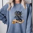 Cute Dragon Books Flower Bookworm Book Lover Comfort Colors Sweatshirt Denim