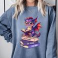 Cute Dragon Read Books Be Kind Stay Weird Book Lover Comfort Colors Sweatshirt Denim