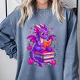 Cute Dragon Reading Books Bookworm Comfort Colors Sweatshirt Denim