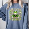 Cute Floral Frog Book Reading Comfort Colors Sweatshirt Denim Cute Floral Frog Book Reading Comfort Colors Sweatshirt Denim