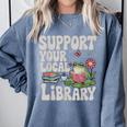Cute Frog Support Your Local Library Librarian Book Lover Comfort Colors Sweatshirt Denim