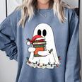 Cute Ghost Holding Books Bookish Christmas Comfort Colors Sweatshirt Denim