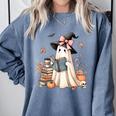 Cute Ghost Reading Book Librarian Book Lover Comfort Colors Sweatshirt Denim