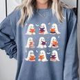 Cute Ghost Reading Book Lovers Halloween Ghost Comfort Colors Sweatshirt Denim