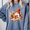 Cute Ghost Reading Book Lovers Halloween Pumpkin Women Girls Comfort Colors Sweatshirt Denim Cute Ghost Reading Book Lovers Halloween Pumpkin Women Girls Comfort Colors Sweatshirt Denim