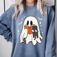 Cute Ghost Reading Book Spooky Season Halloween Costume Kids Comfort Colors Sweatshirt Denim Cute Ghost Reading Book Spooky Season Halloween Costume Kids Comfort Colors Sweatshirt Denim