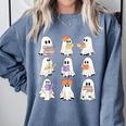Cute Ghost Reading Books Teacher Halloween Reading Men Women Kids Comfort Colors Sweatshirt Denim