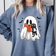 Cute Halloween Ghost Reading Book Comfort Colors Sweatshirt Denim Cute Halloween Ghost Reading Book Comfort Colors Sweatshirt Denim