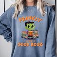 Cute Halloween Teacher Librarian Frankenstein Reading Books Comfort Colors Sweatshirt Denim