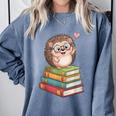 Cute Hedgehog Reading Books Animal Lover Reader Bookworm Comfort Colors Sweatshirt Denim