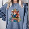 Cute Highland Cow Reading Book Baby Cow Bookworm Comfort Colors Sweatshirt Denim Cute Highland Cow Reading Book Baby Cow Bookworm Comfort Colors Sweatshirt Denim