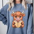Cute Highland Cow Reading Book Comfort Colors Sweatshirt Denim Cute Highland Cow Reading Book Comfort Colors Sweatshirt Denim