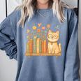 Cute Kawaii Cat Books Flowers Comfort Colors Sweatshirt Denim Cute Kawaii Cat Books Flowers Comfort Colors Sweatshirt Denim