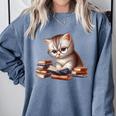 Cute Kitten Bookworm Adorable Cat With Glasses Reading Book Comfort Colors Sweatshirt Denim