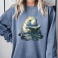 Cute Manatee Reading Book Bookworm Readers Manatee Lover Comfort Colors Sweatshirt Denim