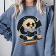 Cute Panda Reading Book Under Moon Bookworm Coffee Lover Comfort Colors Sweatshirt Denim