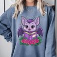 Cute Pastel Goth Bat Reading Book Comfort Colors Sweatshirt Denim