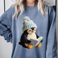 Cute Penguin Reading Book Faux-Crochet Print Comfort Colors Sweatshirt Denim Cute Penguin Reading Book Faux-Crochet Print Comfort Colors Sweatshirt Denim