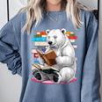 Cute Polar Bear Is Reading a Book Reading Polar Bear Comfort Colors Sweatshirt Denim