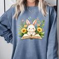 Cute Rabbit And Book Women Girls Reading Book Rabbit Lover Comfort Colors Sweatshirt Denim