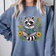 Cute Raccoon Reading Book Flowers Comfort Colors Sweatshirt Denim