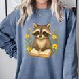 Cute Raccoon Reading Book Flowers Floral Comfort Colors Sweatshirt Denim