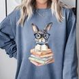 Cute Reading Bunny With Glasses Books Reader Book Bookworm Comfort Colors Sweatshirt Denim
