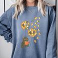 Cute Reading Cat With Kitten Dandelion Flowers Book Lover Comfort Colors Sweatshirt Denim