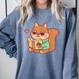 Cute Squirrel Reading A Book Lovers Anime Kawaii Women Kids Comfort Colors Sweatshirt Denim Cute Squirrel Reading A Book Lovers Anime Kawaii Women Kids Comfort Colors Sweatshirt Denim