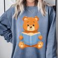 Cute Teddy Bear Reading Book Adorable For Readers Comfort Colors Sweatshirt Denim