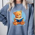 Cute Teddy Bear Reading Book Fun Comfort Colors Sweatshirt Denim Cute Teddy Bear Reading Book Fun Comfort Colors Sweatshirt Denim