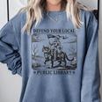 Defend Your Local Public Library Cat Knight Book Lover Comfort Colors Sweatshirt Denim Defend Your Local Public Library Cat Knight Book Lover Comfort Colors Sweatshirt Denim