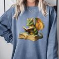 Dragon Bookworm Reading Book Graphic Comfort Colors Sweatshirt Denim