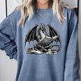 Dragon Reading Book Bookworm Books Dragon Learning Comfort Colors Sweatshirt Denim