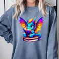 Dragon Reading a Book Bookworm Book Comfort Colors Sweatshirt Denim