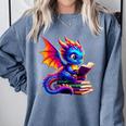Dragon Reading a Book Bookworm Book Lover Comfort Colors Sweatshirt Denim