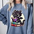 Dragon Reading A Book Cute Bookworm Book Lover Comfort Colors Sweatshirt Denim