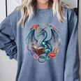 Dragon Reading Book Girls Kids Bookworm Book Lover Comfort Colors Sweatshirt Denim Dragon Reading Book Girls Kids Bookworm Book Lover Comfort Colors Sweatshirt Denim