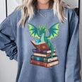 Dragon Reading Books Fantasy Lovers Mythical Creatures Comfort Colors Sweatshirt Denim