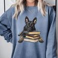 Dutch Shepherd Books Reading Dog Breed Graphic Comfort Colors Sweatshirt Denim
