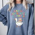 Easily Distracted By Books Silly-Goose Bookish Library Read Comfort Colors Sweatshirt Denim