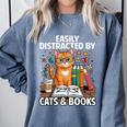 Easily Distracted By Cats And Books Book Lover Cat Comfort Colors Sweatshirt Denim Easily Distracted By Cats And Books Book Lover Cat Comfort Colors Sweatshirt Denim