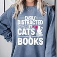 Easily Distracted By Cats And Books Cat & Book Lover Comfort Colors Sweatshirt Denim Easily Distracted By Cats And Books Cat & Book Lover Comfort Colors Sweatshirt Denim