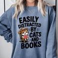 Easily Distracted By Cats And Books Lovers Reading Comfort Colors Sweatshirt Denim Easily Distracted By Cats And Books Lovers Reading Comfort Colors Sweatshirt Denim