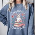 Easily Distracted By Cats And Books Reading Comfort Colors Sweatshirt Denim